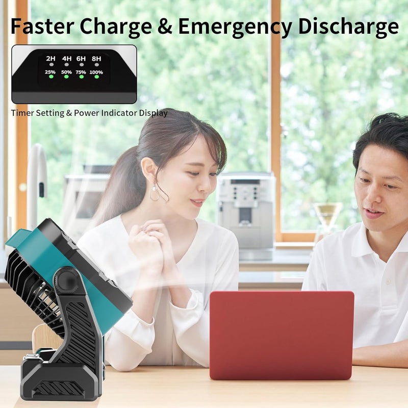 WESTTREE 20000mAh Battery powered fan Camping essentials,Rechargeable fan Portable Battery Operated Tent with Light & Hook X26A Cyan - Image 5